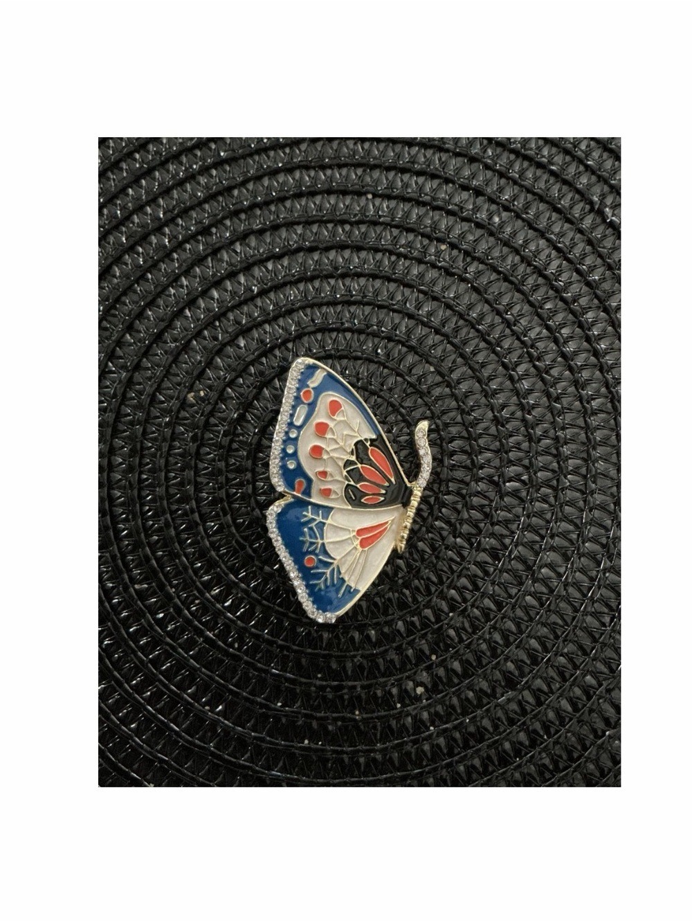 Enamel Butterfly Brooch in Blue, White & Coral